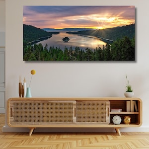 Lake Tahoe print Nature wall art Lake Tahoe panoramic Landscape Large canvas art Sunset print Lake house decor,Lake Tahoe Art Canvas Print