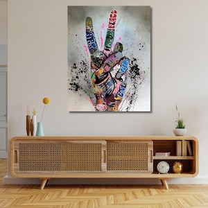Banksy Victory Sign Graffiti Canvas Art, Home Decor