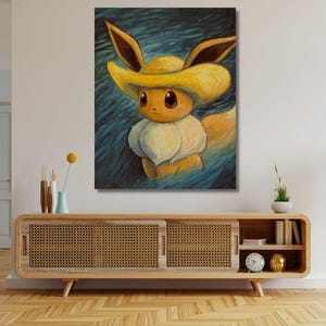 Pikachu Van Gogh Eevee Ready To Hang Canvas,Van Gogh Pikachu Famous Artwork Poster,Aesthetic Poster,Van Gogh Pikachu,Van Gogh Pikachu Print
