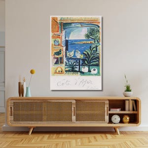 Impresión de Picasso, arte costero, Costa Azul, pájaros de Picasso, vista al mar, arte colorido, idea de regalo, casa de playa, impresión de verano, impresión de árboles tropicales