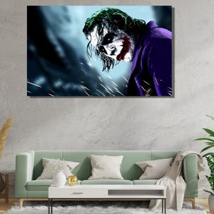 Joker Dark Knight Ready To Hang Canvas,Joker Canvas Wall Art,Joker Painting Extra Large Wall Art,Joker Wall Decor Comic Poster Ready To Hang