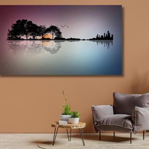 Guitar Canvas Wall Art,Guitar Reflection Canvas Art,Huge Canvas Art,Tree Wall Art,Landscape Wall Art,Guitarist Gift Wall Art,Music Fan Gift