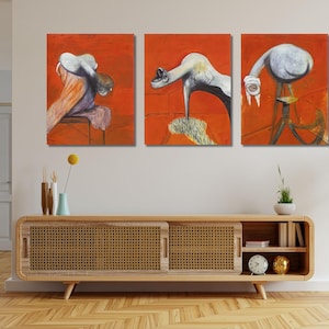 Three Studies for Figures at the Base of a Crucifixion, 3 Set Of Art Poster, Francis Bacon Triptych, Bacon's Typical Abstract Art on Canvas
