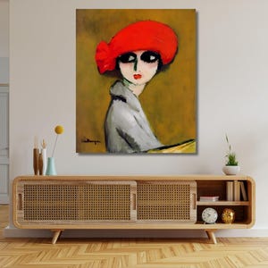 Stampa su tela di Kees Van Dongen, Donna con cappello rosso