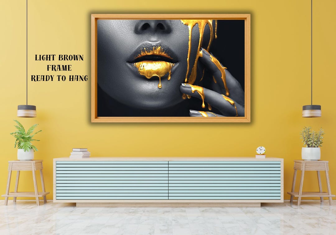 Golden Lips African Woman Canvas Art, Black & Gold Wall Decor - Etsy