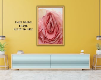 Pink Rose Canvas Art, Romantic Floral Fabric Texture, Ready to Hang