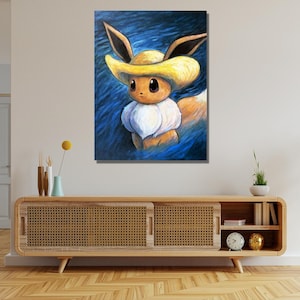 Pikachu Van Gogh Eevee Ready To Hang Canvas,Van Gogh Pikachu Famous Artwork Poster,Aesthetic Poster,Van Gogh Pikachu,Van Gogh Pikachu Print