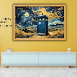 Canvas Doctor Who Tardis Box Vincent Van Gogh The Starry Night Style Doctor Who Wall Art Doctor Who Gifts Doctor Who Tardis Ready To Hang