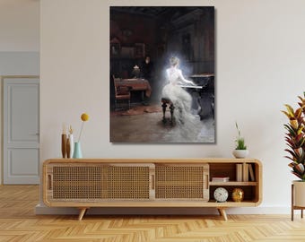 George Roux "Spirit" Canvas Wall Art, Vintage Lady at Piano