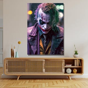 Joker Heath Ledger Canvas Print, Extra Large Comic Wall Art