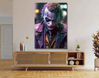 Joker Heath Ledger Canvas Print, Extra Large Comic Wall Art