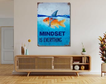 Mindset Is Everything Canvas Art, Goldfish Shark Motivational Decor