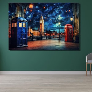 Doctor Who Tardis Box London Canvas Ready To Hang,London Big Ben Telephone Box Doctor Who Gifts Doctor Who Tardis Tardis Canvas Wall Art