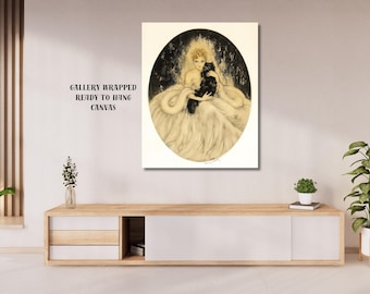 ルイ・イカールの「黒猫と女性」アールデコ版画：シックな猫好きのため