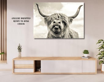 Scottish Cow Wall Decor, Canvas Wall Art, Highland Cow, Farmhouse Canvas Print, Framed Wall Art, Wall Art Canvas, Highland Cow Wall Art