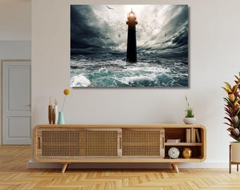 Leuchtturm Canvas Print, Stormy Ocean, extra große Wandkunst