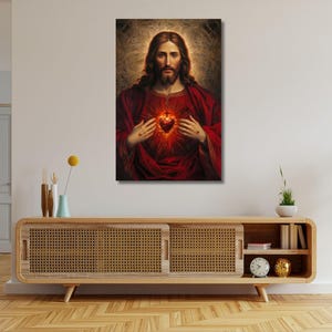 Sacred Heart of Jesus Ready To Hang Canvas,Touchdown Jesus Poster Print Art Holy Jesus Football Man Cave Fighting Irish Bar Dorm Room Gift