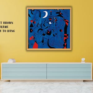 Red Shapes on Blue by Joan Miro Oil Painting Print, Joan Miro Artwork Print, Joan Miro Exhbition Wall Art, Joan Miro Abstract Wall Art Print
