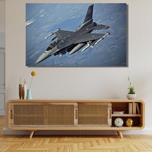 Avion de chasse F-16 Falcon prêt à accrocher sur toile, impression de motif avion militaire F-16, affiche faucon F-16, cadeau fan militaire, avion F-16 Tomcat