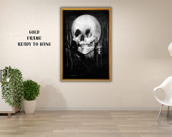 Reprodukcja obrazu „All is Vanity” Charlesa Allana Gilberta na płótnie/plakacie, przerażający obraz, ilustracja czaszki w ramce