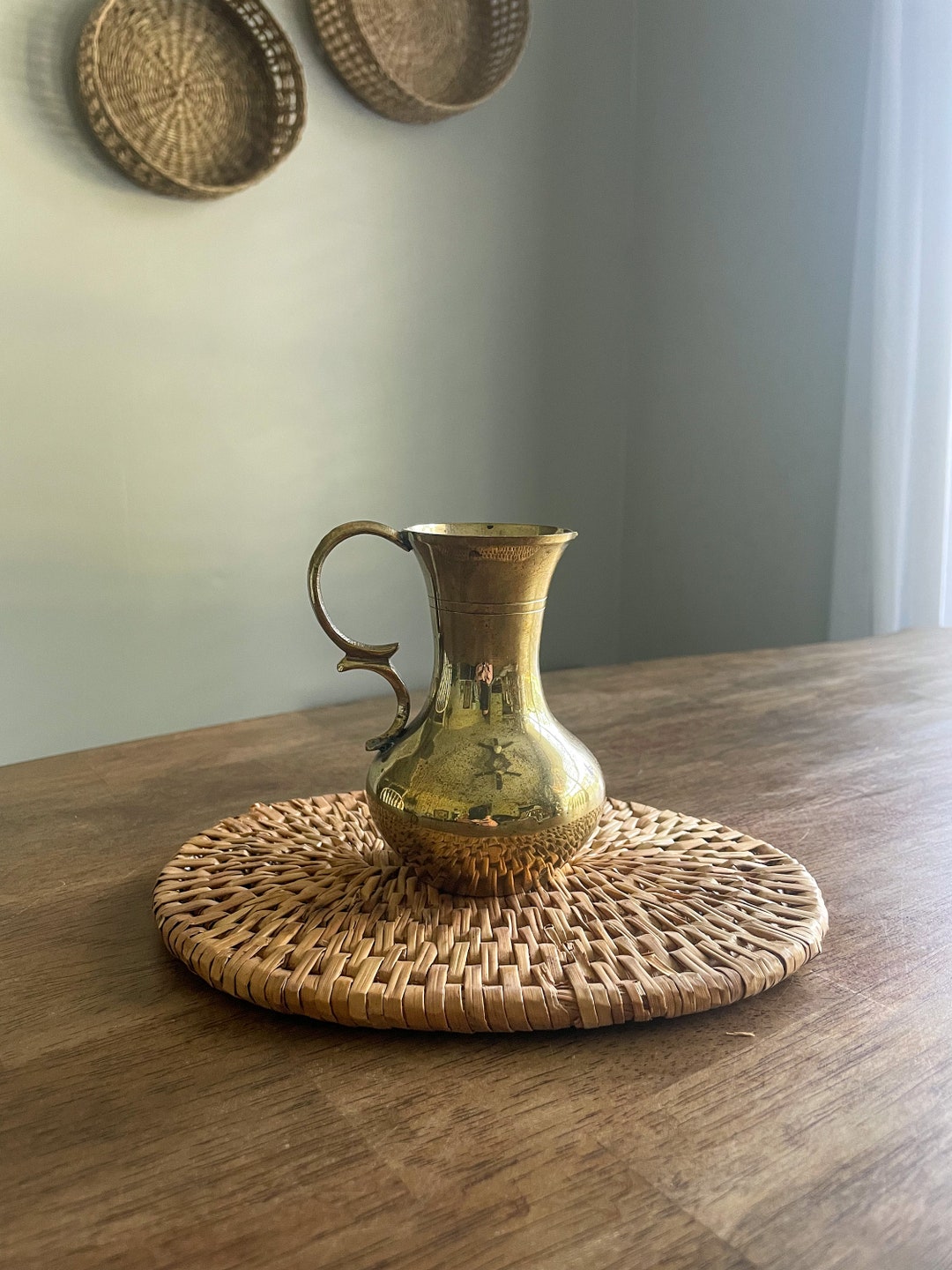 Vintage Small Brass Vase With Handle Etsy