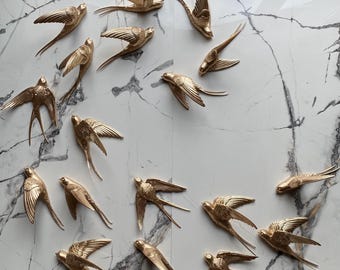 Golden Swallow Wall Decor: Set of 18, Modern Interior Accents