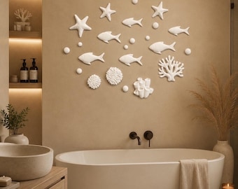 Underwater Wall hanging Decor Set- Handmade Fish & Coral Wall Art for Kids Room and Beach House