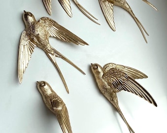 Golden Flying Swallows Set of 5 pc, Gold Swallow, Modern Wall Decor Birds, New Year Gift, Wall hanging decor
