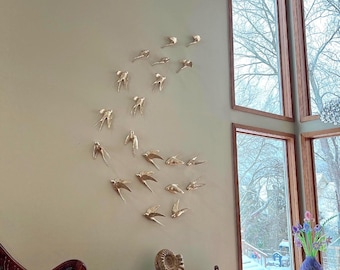 Golden Swallows Set of 20 pc , Elegant Gold Swallow Wall Decor Birds, Home Decor Sculptures, Modern Interior Accens, Wall Art