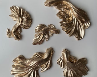 Golden Fish Sculptures Set of 5 pc | Wall decorations | Wall hanging Decor, Hand Made Fish Statuettes