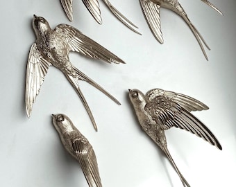 Flying Swallows Set of 5 pc, Champagne Silver Swallow, Modern Wall Decor Birds, New Year Gift, Wall hanging decor