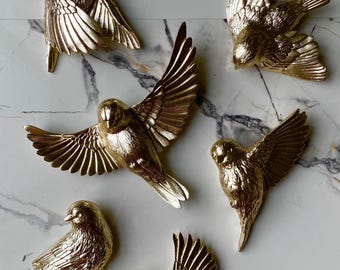 Golden Sparrow Flock: Set of 7 Wall Hanging Birds
