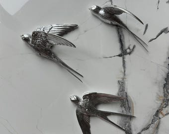 Flying Swallows in Cold Silver color, Set of 5 pc, Swallow, Modern Wall Decor Birds, Wall hanging decor