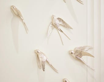 Flying Swallows Set of 7 pc, Antique Silver Swallow, Modern Wall Decor Birds, New Year Gift, Wall hanging decor