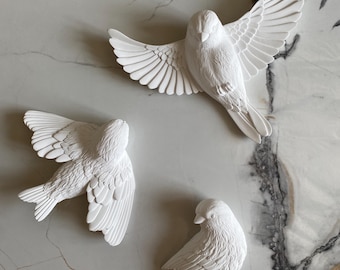 Flying Birds Set of 3pc Sparrows | Modern Wall Decor Birds, Bird Sculptures, Interior Decoration | Wall hanging decor