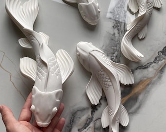 Koi Fish Sculptures Set of 5 pc | Wall hanging Decor, Hand Made Fish Statuettes, Wall decorations