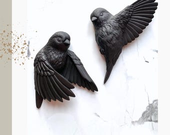 Flying Birds Set of 2pc Black Sparrows | Modern Wall Decor Birds, Bird Sculptures, Interior Decoration | Wall hanging decor