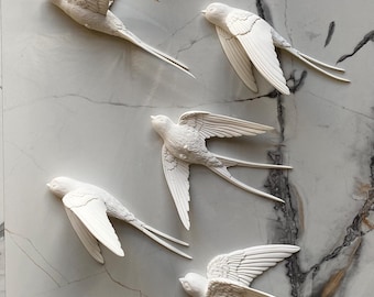 Flying Swallows Set of 7 pc, White Swallow, Modern Wall Decor Birds, Housewarming gift idea, Wall hanging decor