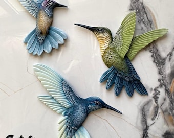 Hummingbird Wall Decor: Set of 3 Colorful Bird Sculptures