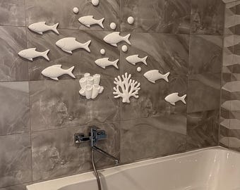 Fish & Coral Wall Art, Underwater Wall hanging Decor Set- Handmade