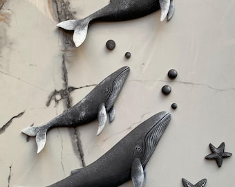 Whale Wall Decor set • Ocean Inspired 3D Sculpture • Handmade Wall Art • Coastal Minimalist Decor