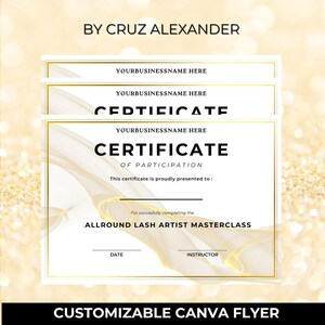 Modèle de certificat d'achèvement or modifiable : industrie de la beauté (Canva)