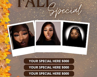 Fall Season Booking Flyer, Makeup, Hair, Lashes, Nails, Canva, DIY