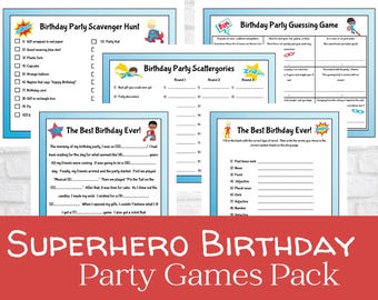 Superhero Birthday Party Printable Games Pack