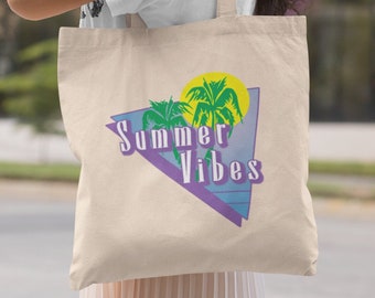 Summer Vibes Canvas Tote Bag / Canvas Tote Bag / Summer Bag / Beach Bag / Cute Bag / Retro Bag / Vintage Bag / Shoulder Bag / Shopping Bag