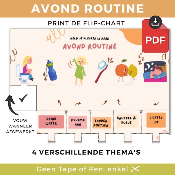 Avond Routine voor je Kleuter, 6 taken voor bedtijd, Flip-Chart Nederlands, Eenvoudig gebruik, Digitale download PDF