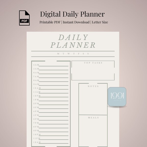 Digital Daily Planner Task Master Digital Download Printable Productivity Tracker Organization Digital Download PDF