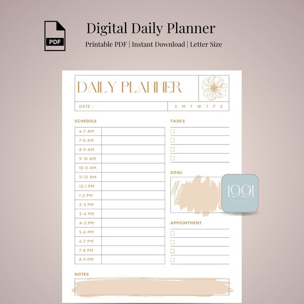 Daily Planner Mustard Daily Planner Digital Download Printable Productivity Tracker Organization To Do List PDF