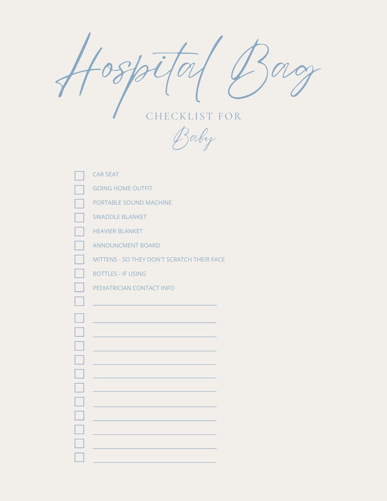 Digital Hospital Bag Checklist Instant Download Digital Etsy
