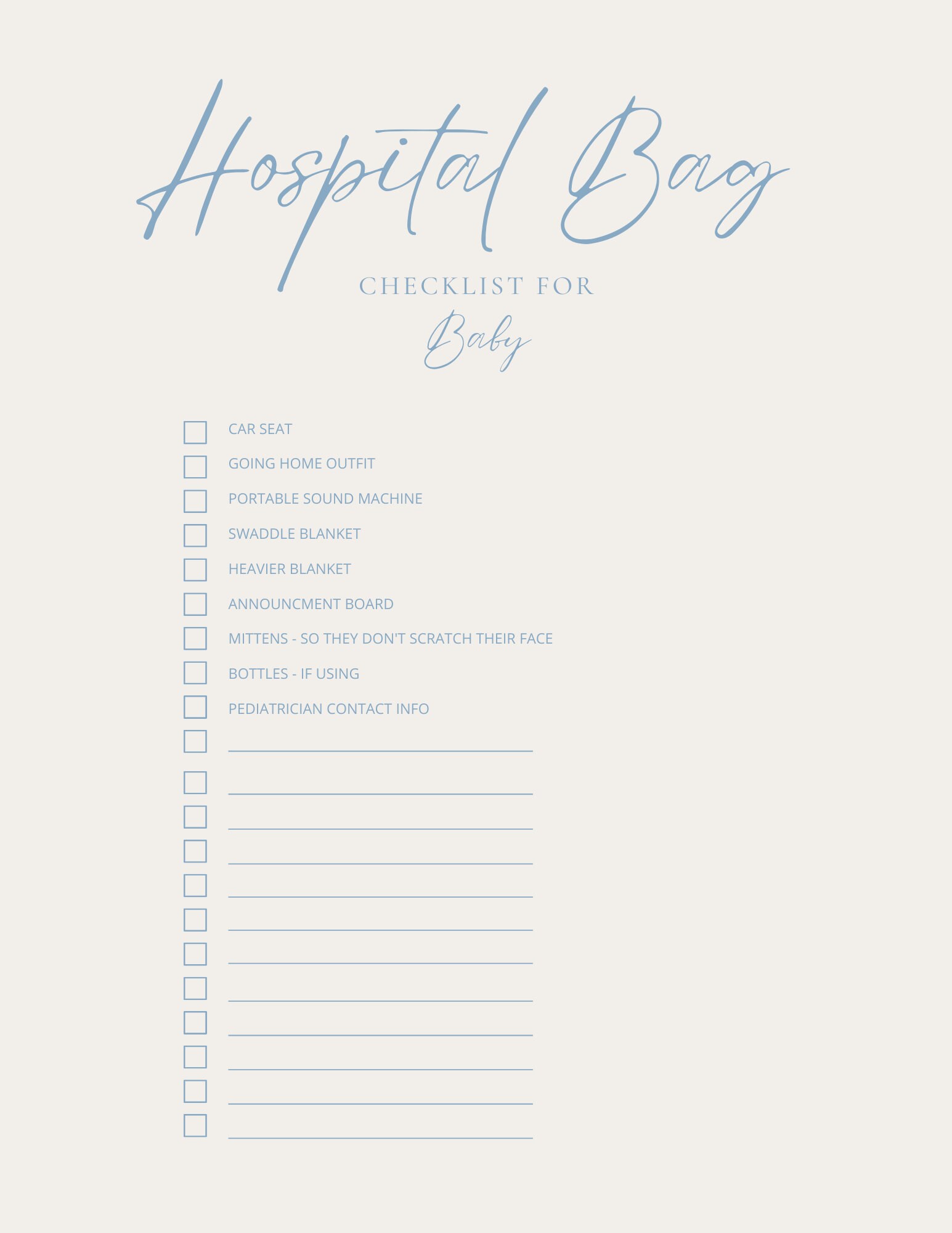 Digital Hospital Bag Checklist Instant Download Digital Etsy